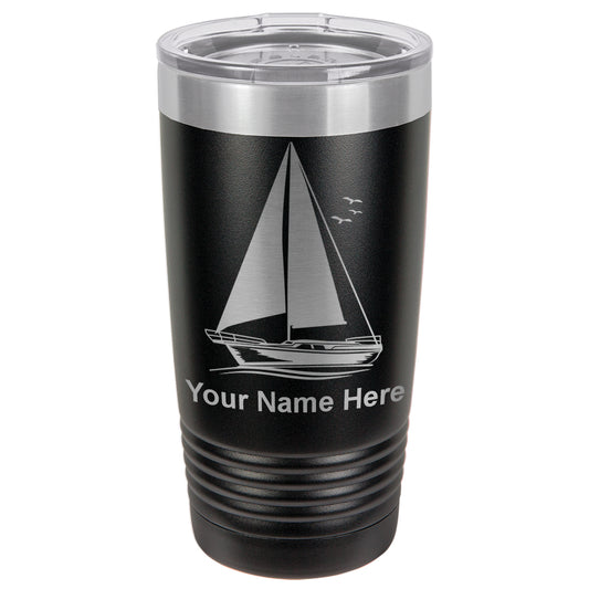 20oz Vacuum Insulated Tumbler Mug, Sailboat, Personalized Engraving Included