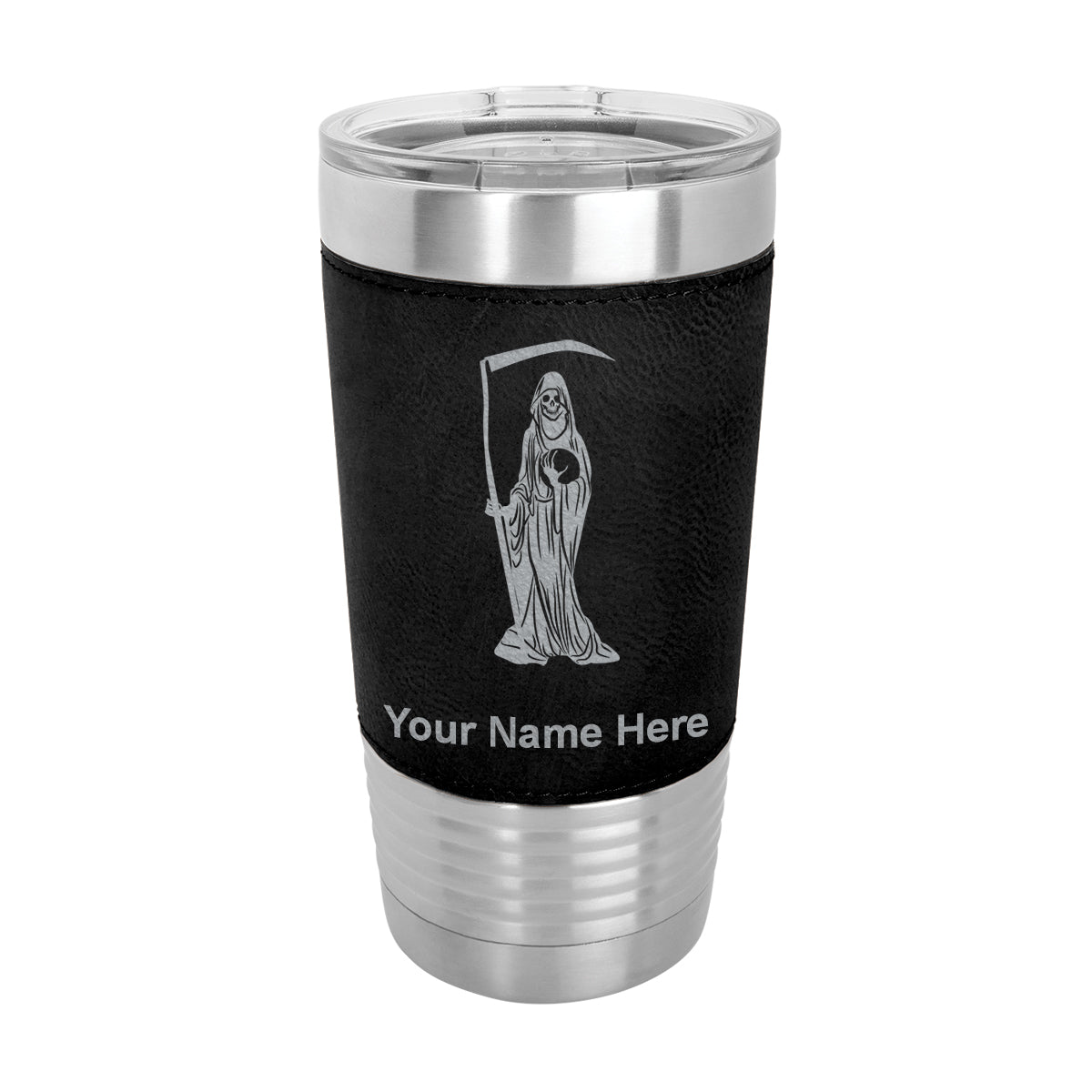 20oz Faux Leather Tumbler Mug, Santa Muerte, Personalized Engraving Included - LaserGram Custom Engraved Gifts