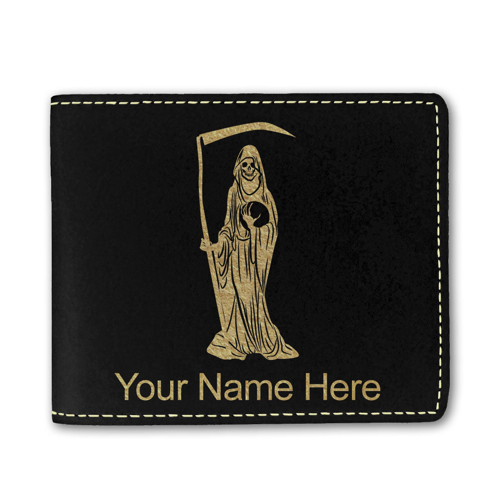 Faux Leather Bi-Fold Wallet, Santa Muerte, Personalized Engraving Included