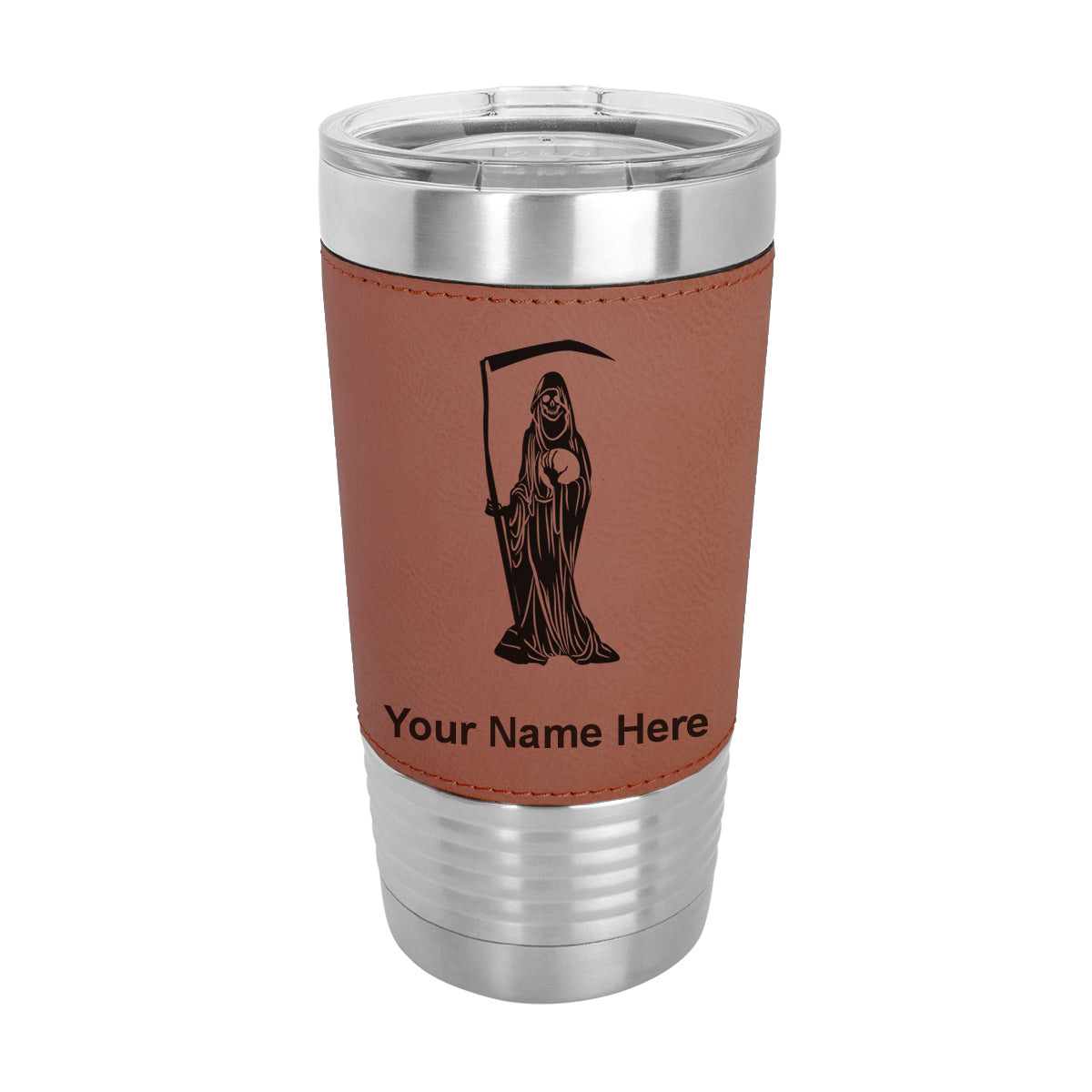 20oz Faux Leather Tumbler Mug, Santa Muerte, Personalized Engraving Included - LaserGram Custom Engraved Gifts