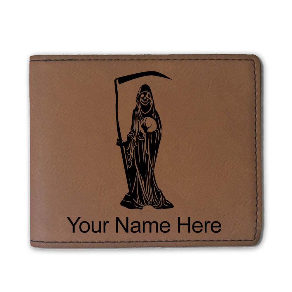 Faux Leather Bi-Fold Wallet, Santa Muerte, Personalized Engraving Included