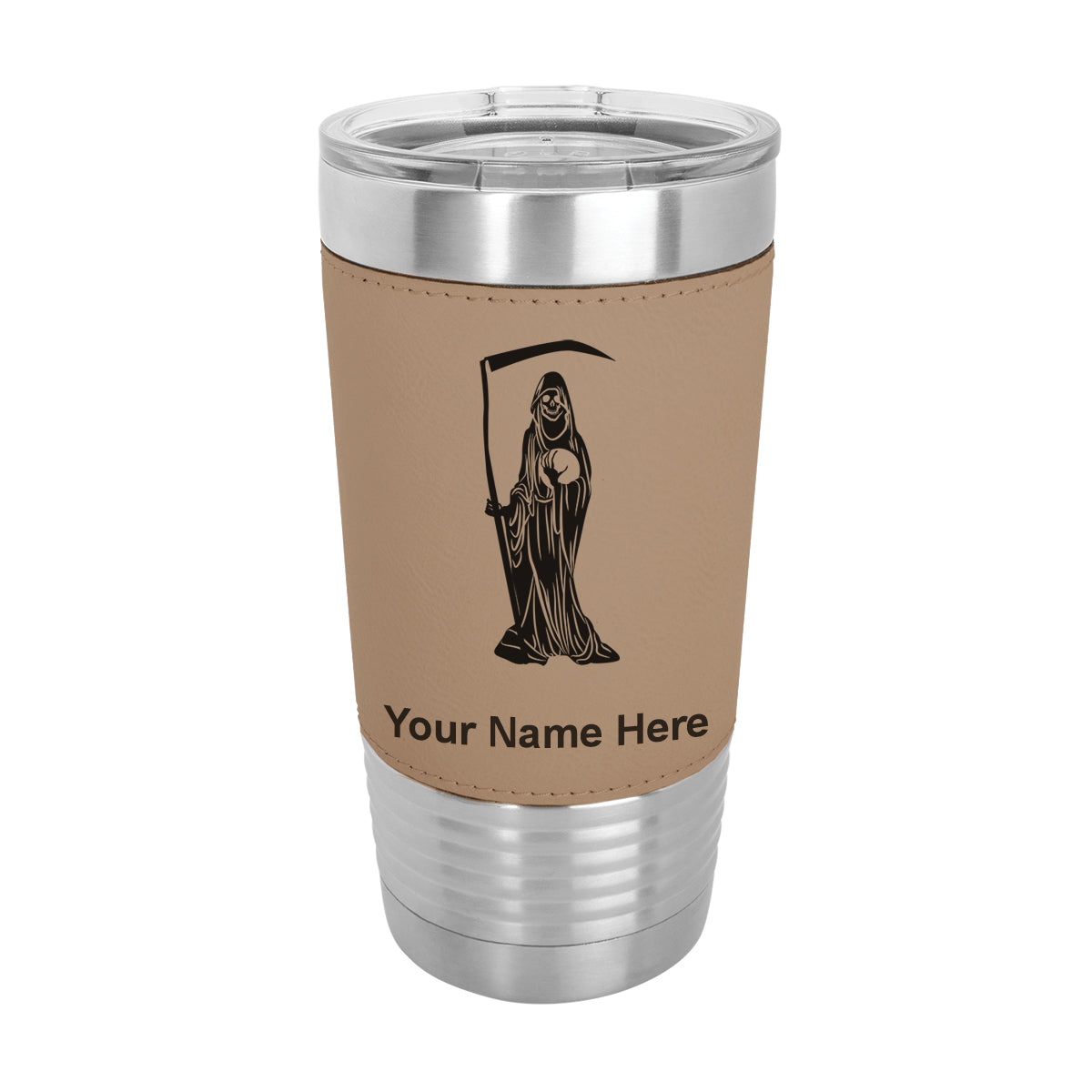 20oz Faux Leather Tumbler Mug, Santa Muerte, Personalized Engraving Included - LaserGram Custom Engraved Gifts