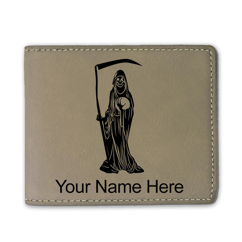 Faux Leather Bi-Fold Wallet, Santa Muerte, Personalized Engraving Included
