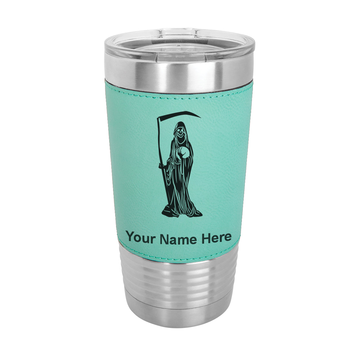 20oz Faux Leather Tumbler Mug, Santa Muerte, Personalized Engraving Included - LaserGram Custom Engraved Gifts