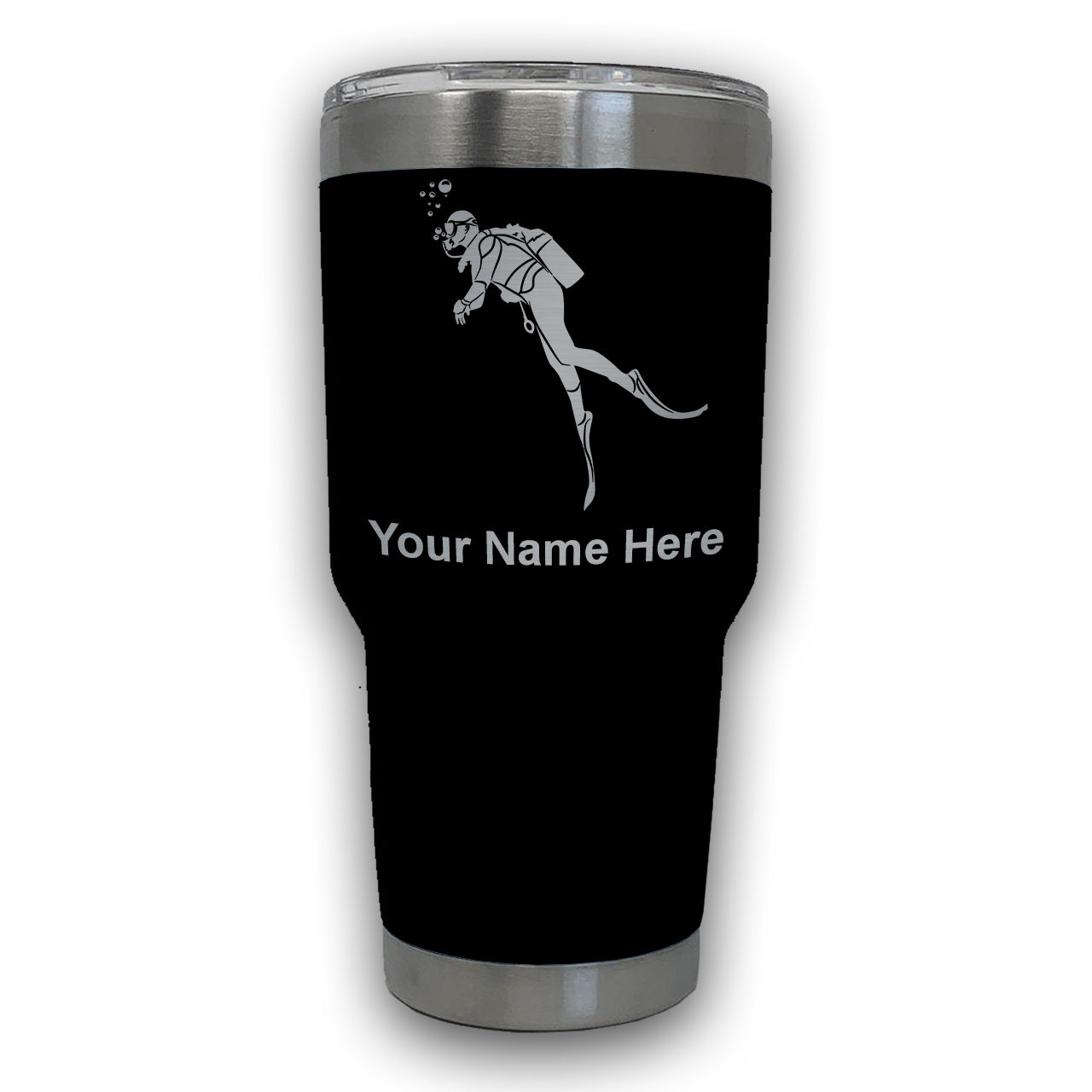 LaserGram 30oz Tumbler Mug, Scuba Diver, Personalized Engraving Included