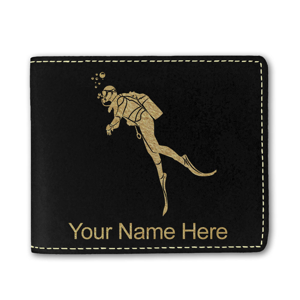 Faux Leather Bi-Fold Wallet, Scuba Diver, Personalized Engraving Included