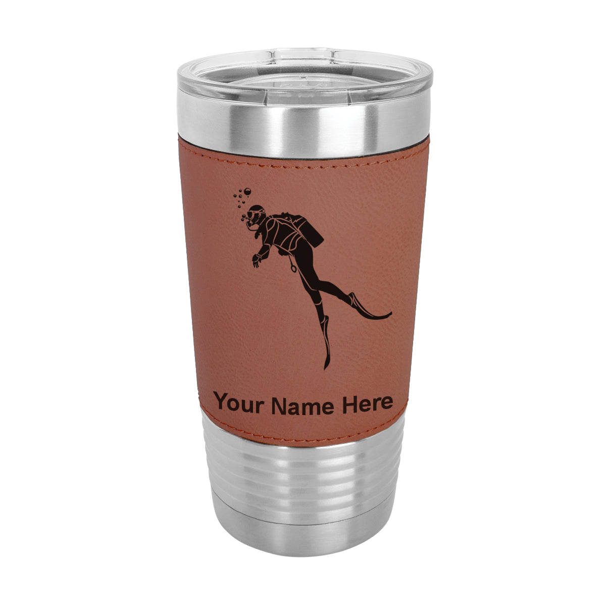 20oz Faux Leather Tumbler Mug, Scuba Diver, Personalized Engraving Included - LaserGram Custom Engraved Gifts