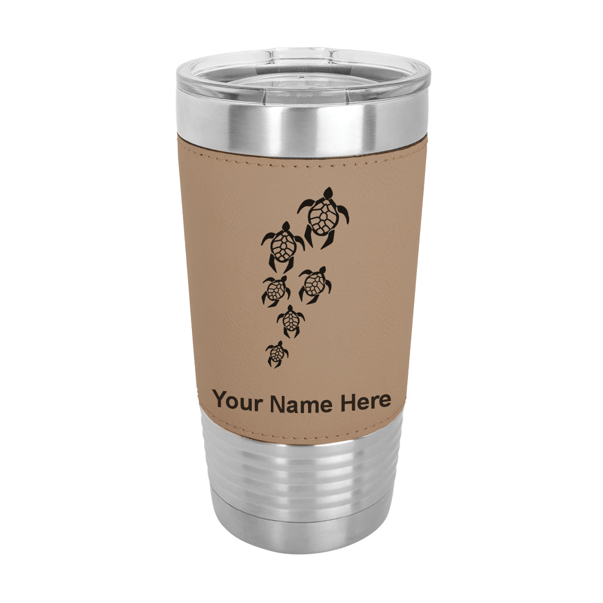 20oz Faux Leather Tumbler Mug, Sea Turtle Family, Personalized Engraving Included - LaserGram Custom Engraved Gifts