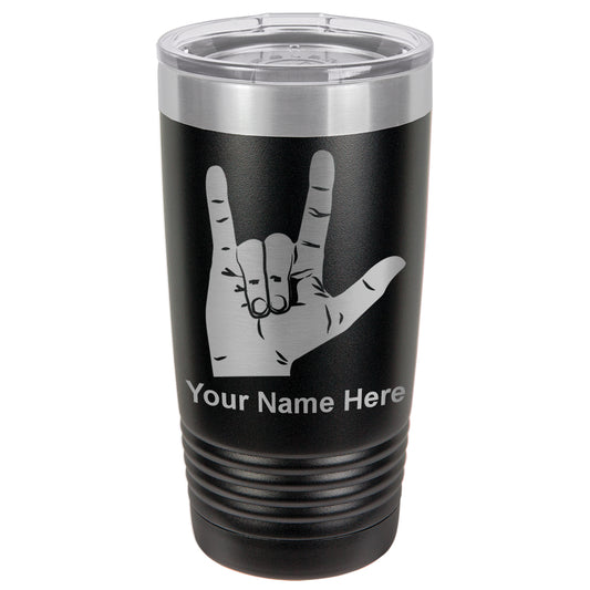 20oz Vacuum Insulated Tumbler Mug, Sign Language I Love You, Personalized Engraving Included