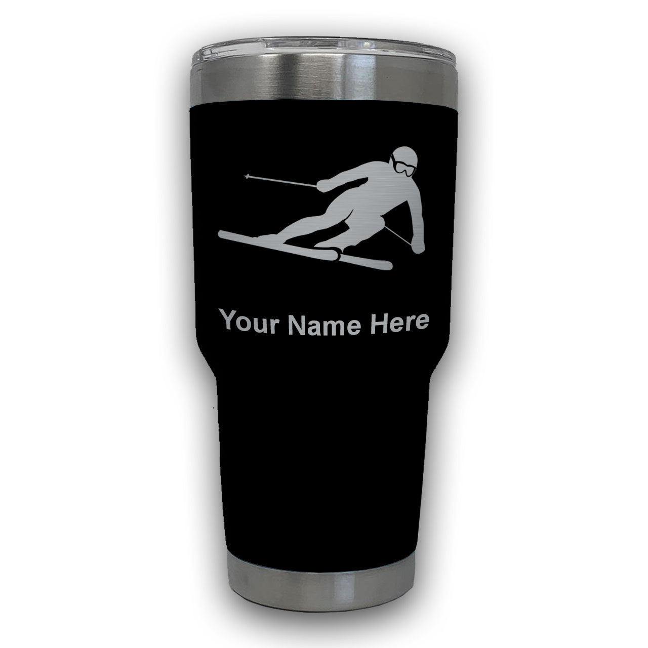 LaserGram 30oz Tumbler Mug, Skier Downhill, Personalized Engraving Included