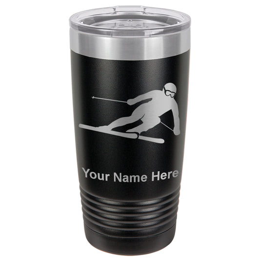 20oz Vacuum Insulated Tumbler Mug, Skier Downhill, Personalized Engraving Included