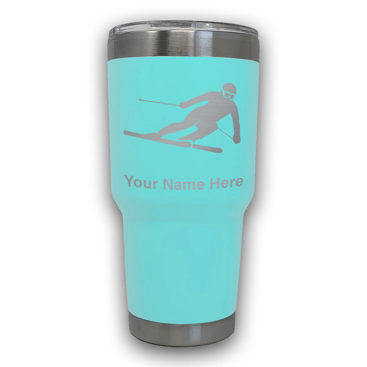 LaserGram 30oz Tumbler Mug, Skier Downhill, Personalized Engraving Included