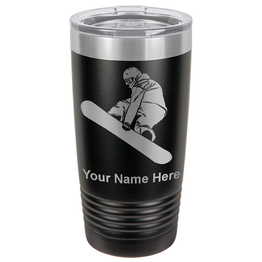 20oz Vacuum Insulated Tumbler Mug, Snowboarder Man, Personalized Engraving Included