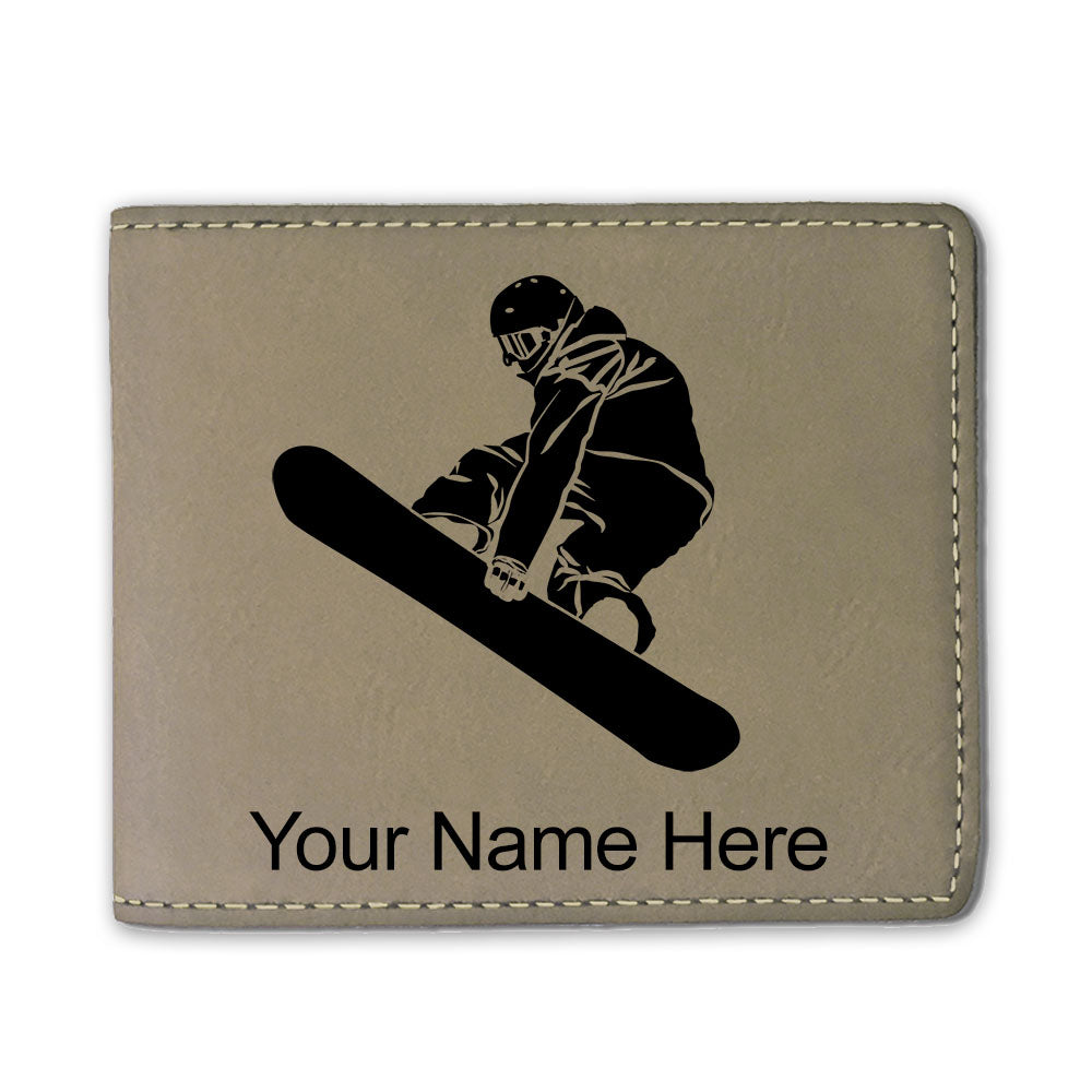 Faux Leather Bi-Fold Wallet, Snowboarder Man, Personalized Engraving Included