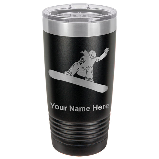 20oz Vacuum Insulated Tumbler Mug, Snowboarder Woman, Personalized Engraving Included