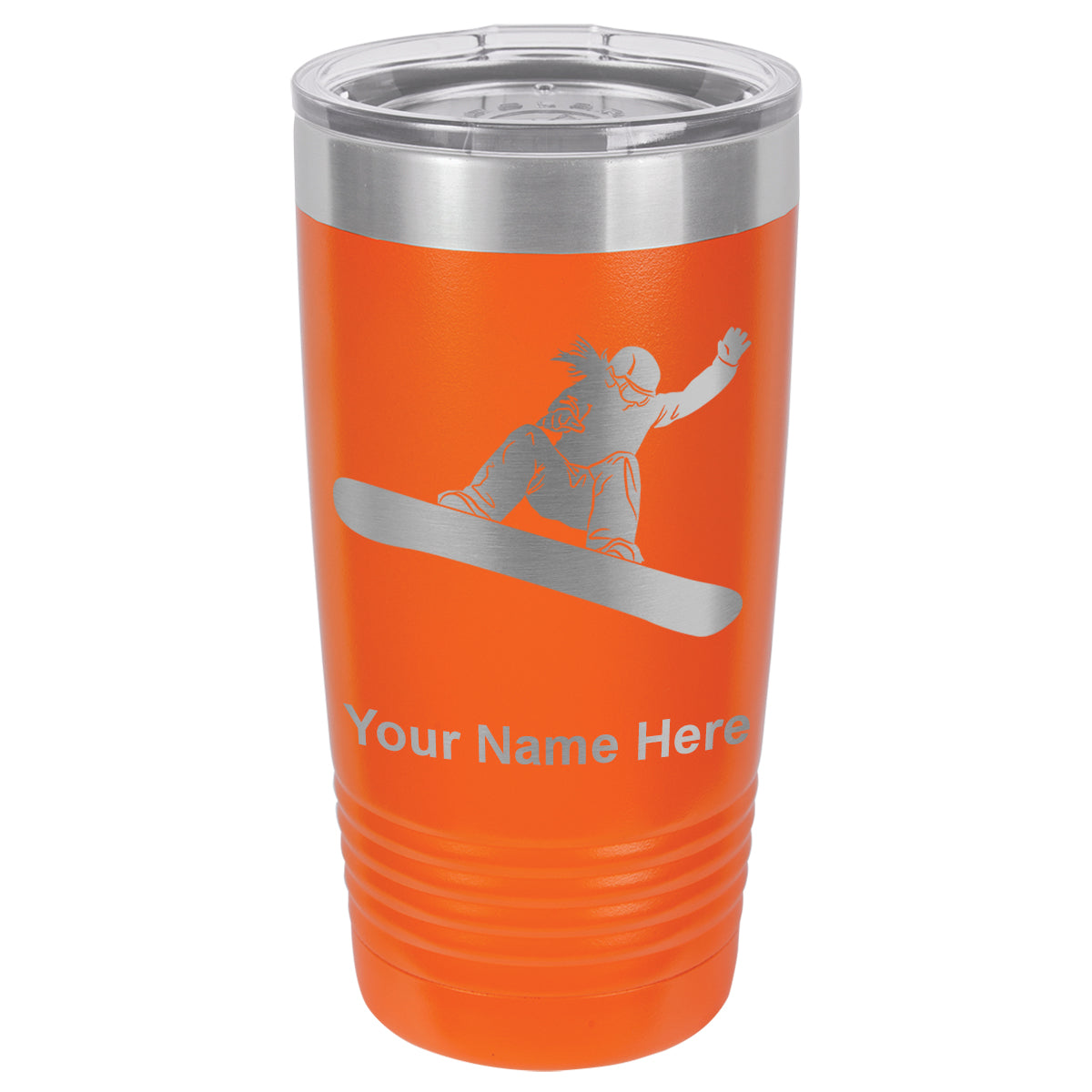 20oz Vacuum Insulated Tumbler Mug, Snowboarder Woman, Personalized Engraving Included