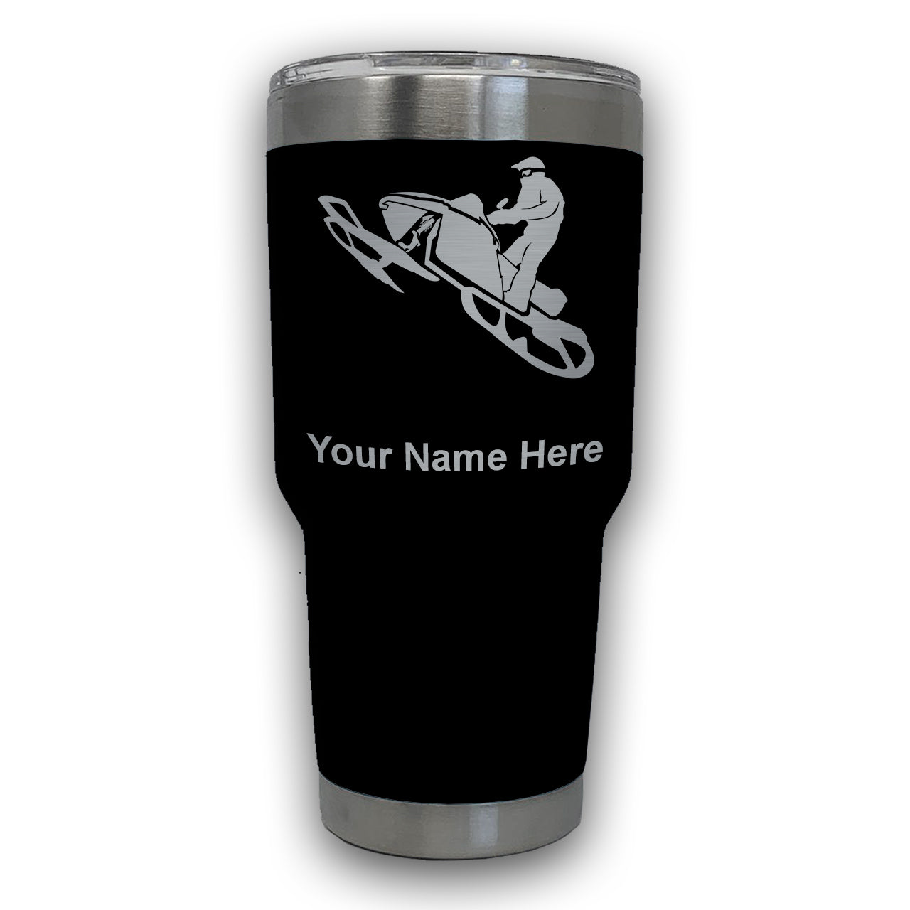 LaserGram 30oz Tumbler Mug, Snowmobile, Personalized Engraving Included