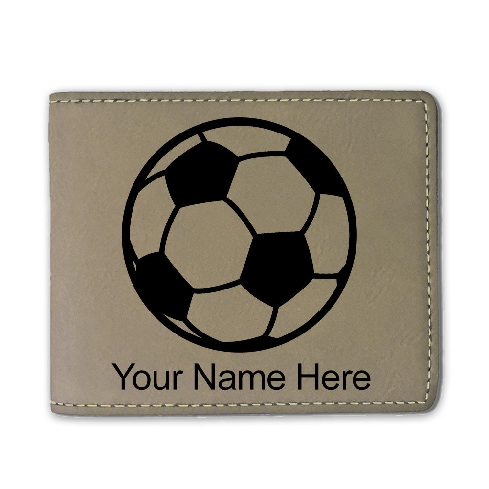 Faux Leather Bi-Fold Wallet, Soccer Ball, Personalized Engraving Included