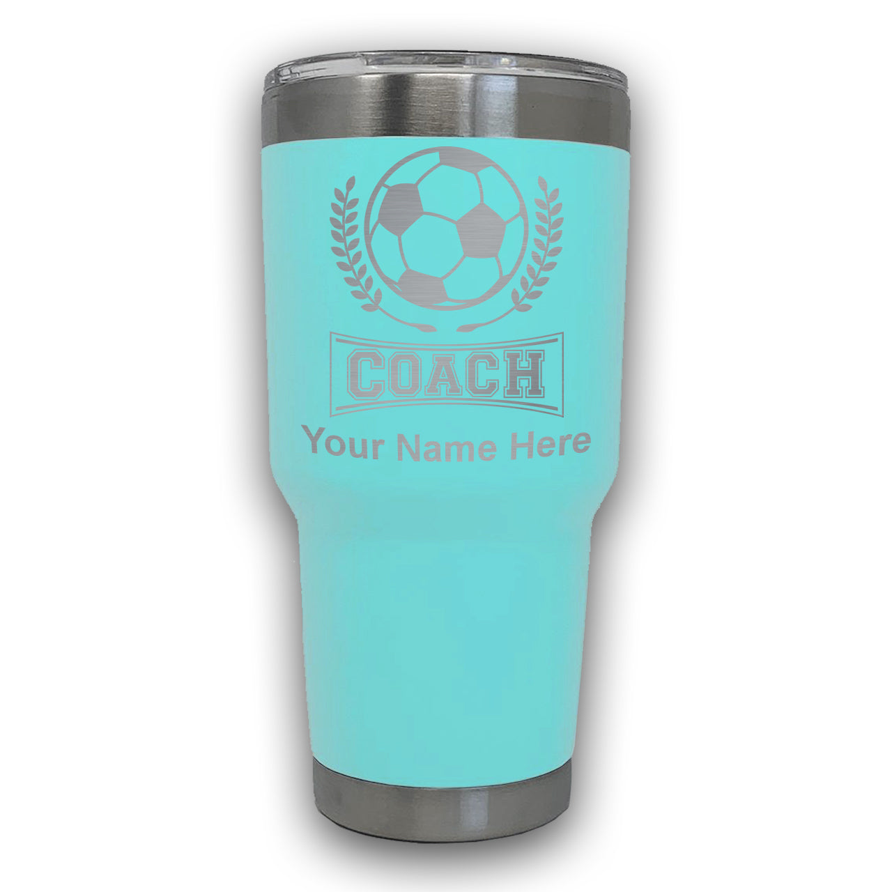 LaserGram 30oz Tumbler Mug, Soccer Coach, Personalized Engraving Included