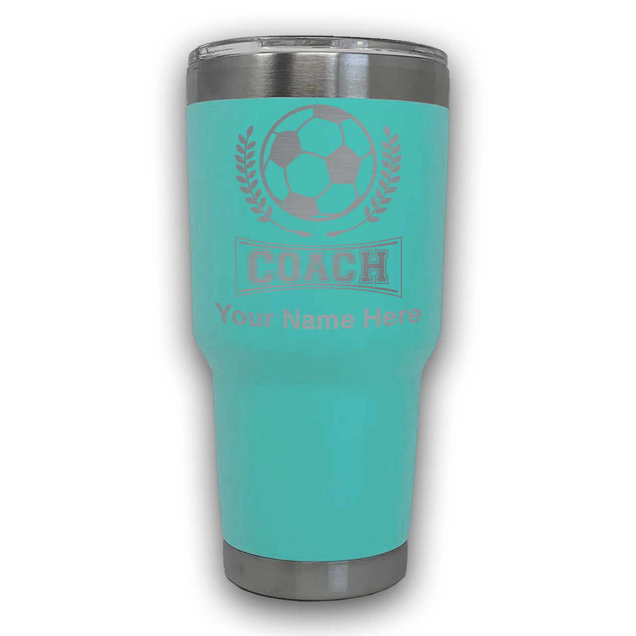 LaserGram 30oz Tumbler Mug, Soccer Coach, Personalized Engraving Included