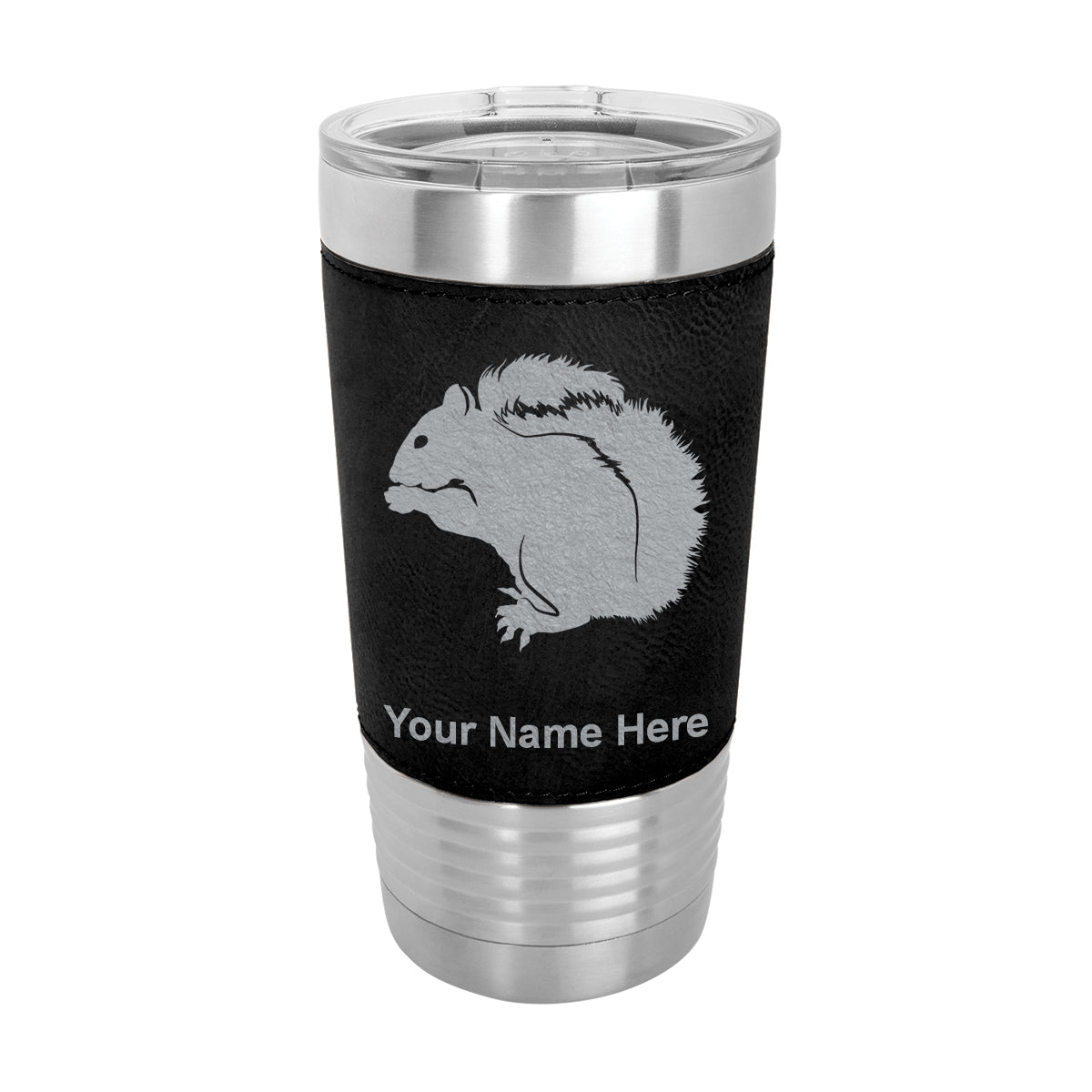 20oz Faux Leather Tumbler Mug, Squirrel, Personalized Engraving Included