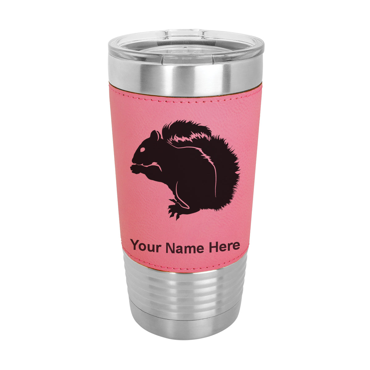 20oz Faux Leather Tumbler Mug, Squirrel, Personalized Engraving Included