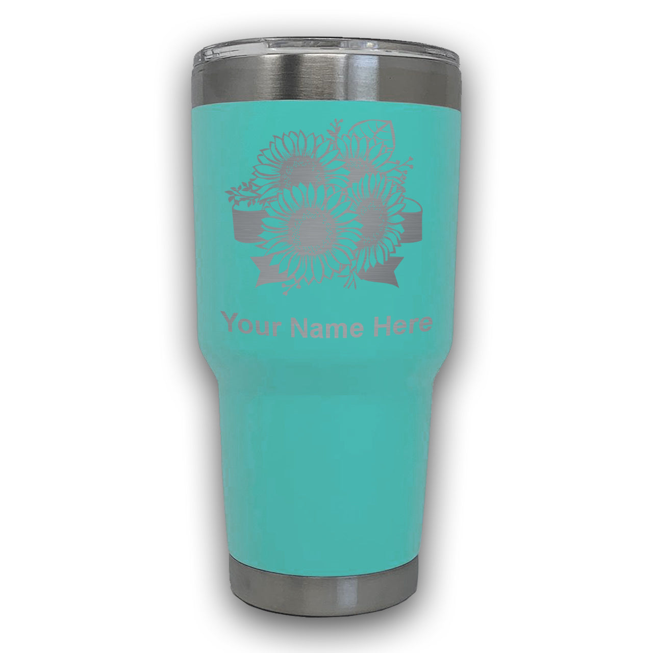 LaserGram 30oz Tumbler Mug, Sunflowers, Personalized Engraving Included