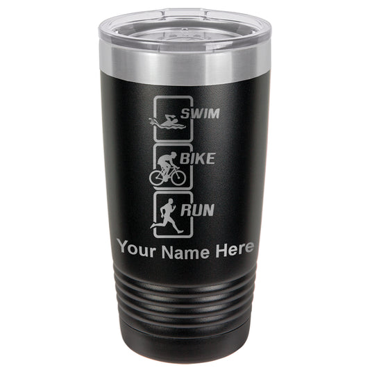 20oz Vacuum Insulated Tumbler Mug, Swim Bike Run Vertical, Personalized Engraving Included