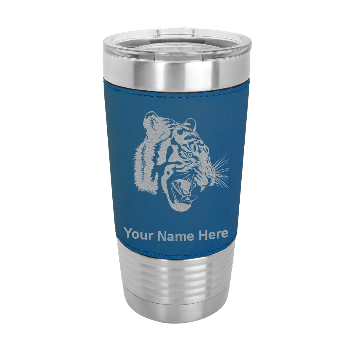 20oz Faux Leather Tumbler Mug, Tiger Head, Personalized Engraving Included