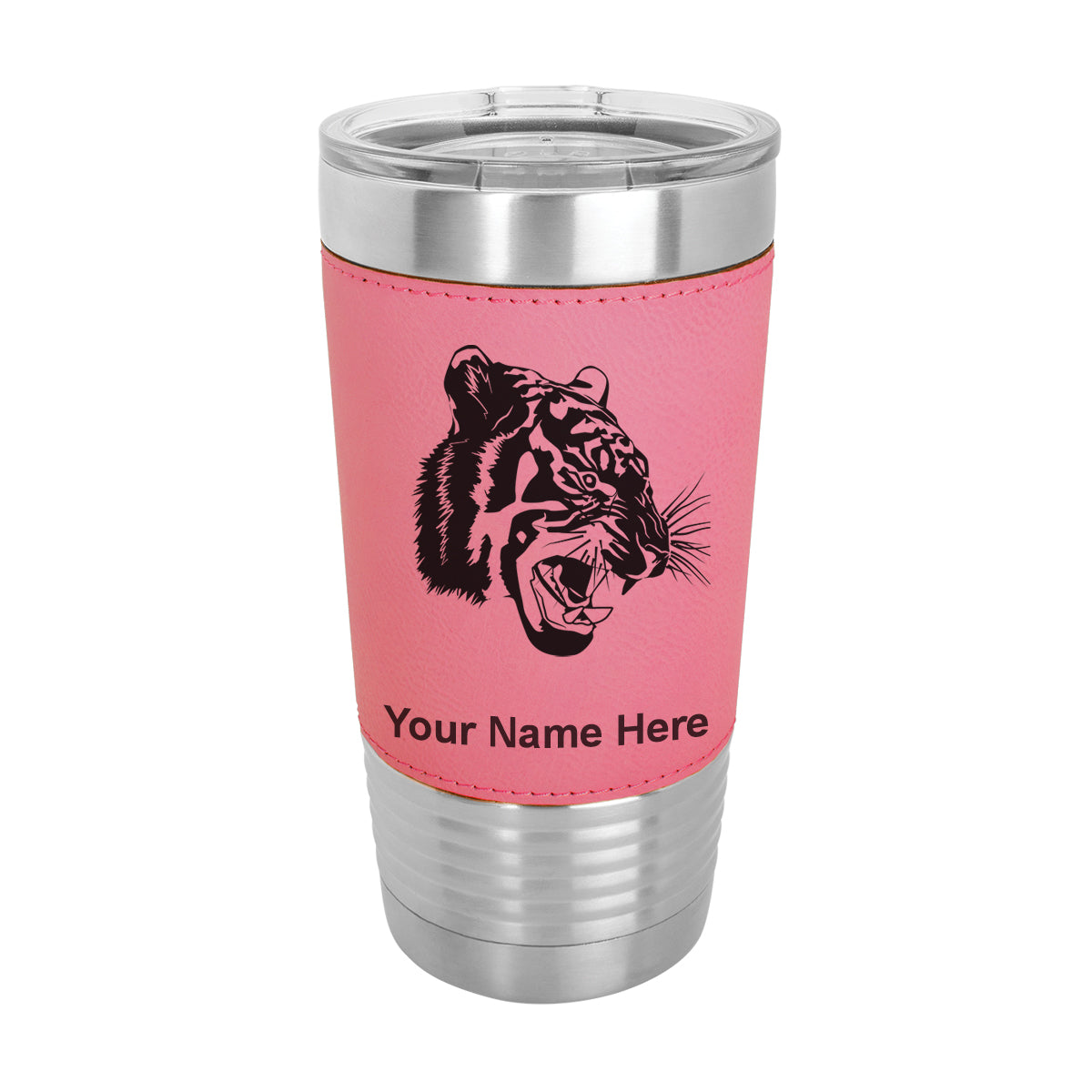 20oz Faux Leather Tumbler Mug, Tiger Head, Personalized Engraving Included