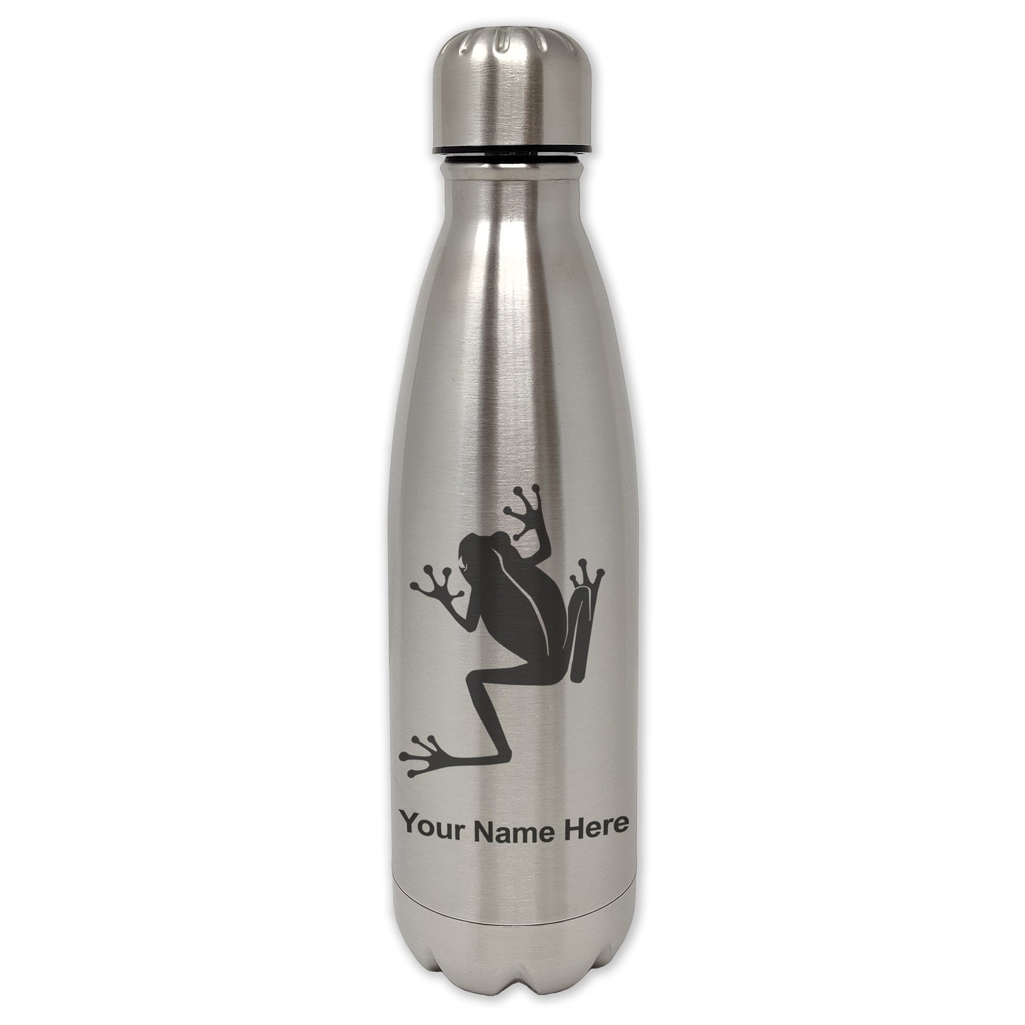 LaserGram Single Wall Water Bottle, Tree Frog, Personalized Engraving Included