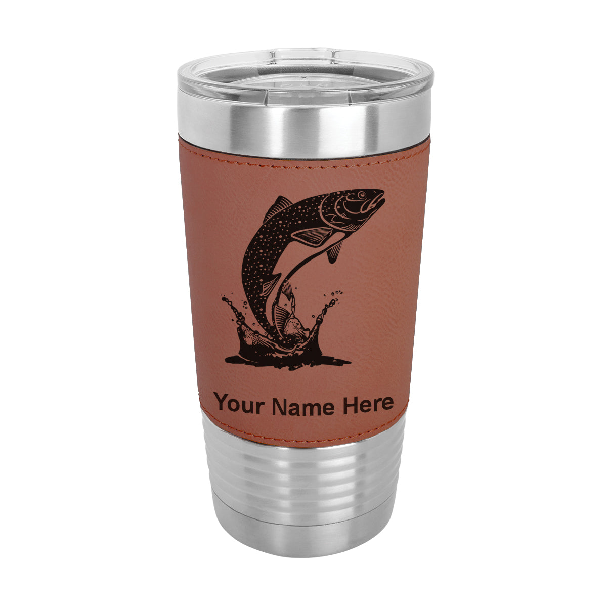 20oz Faux Leather Tumbler Mug, Trout Fish, Personalized Engraving Included