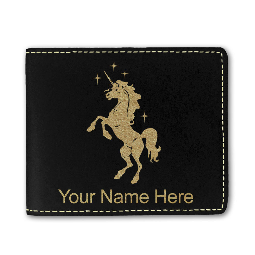 Faux Leather Bi-Fold Wallet, Unicorn, Personalized Engraving Included