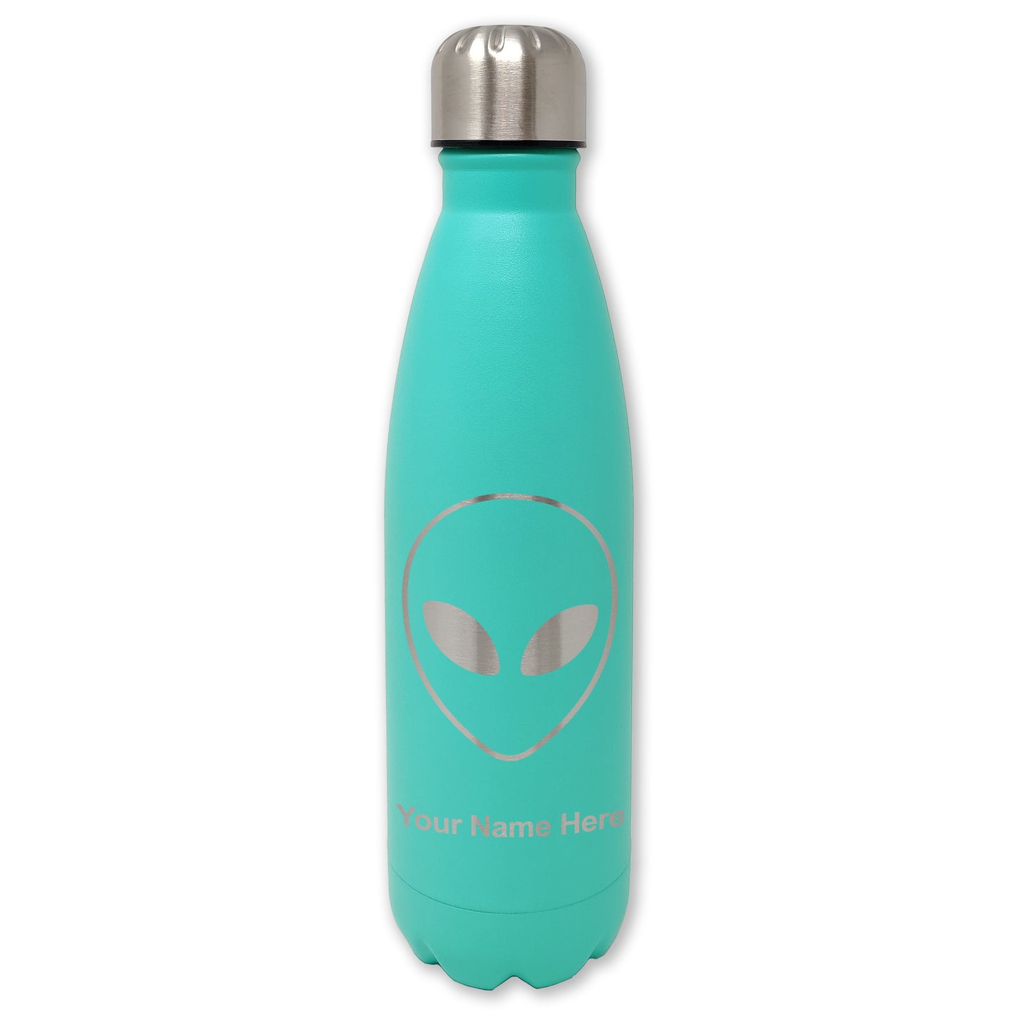 LaserGram Double Wall Water Bottle, Alien Head, Personalized Engraving Included