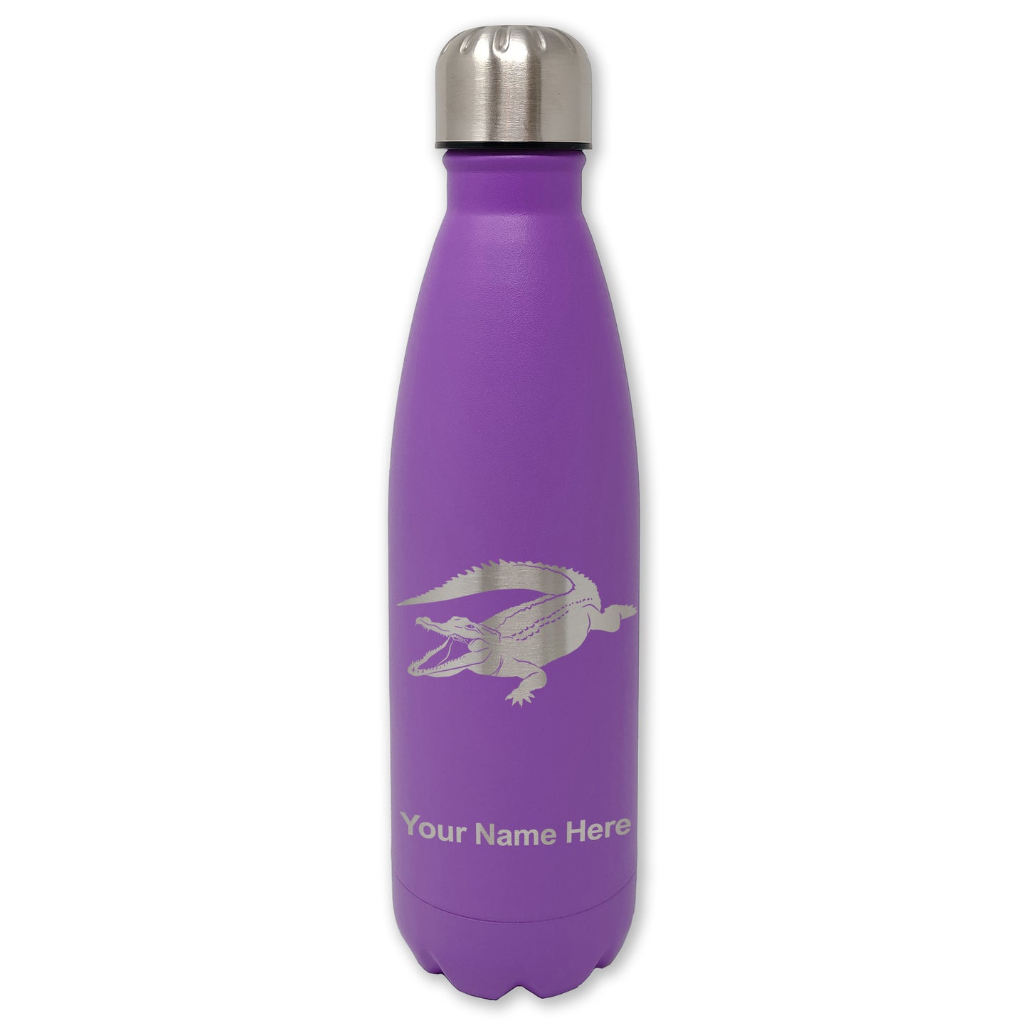 LaserGram Double Wall Water Bottle, Alligator, Personalized Engraving Included