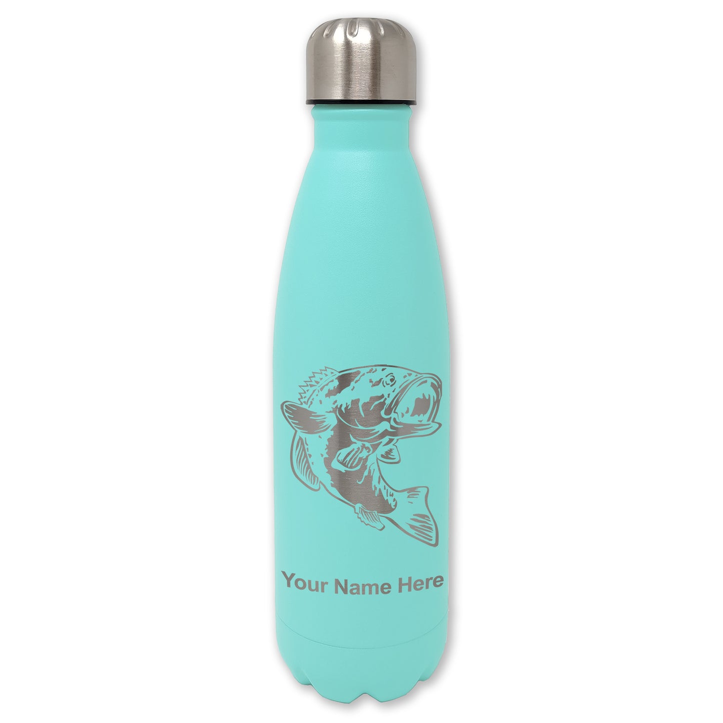 LaserGram Double Wall Water Bottle, Bass Fish, Personalized Engraving Included