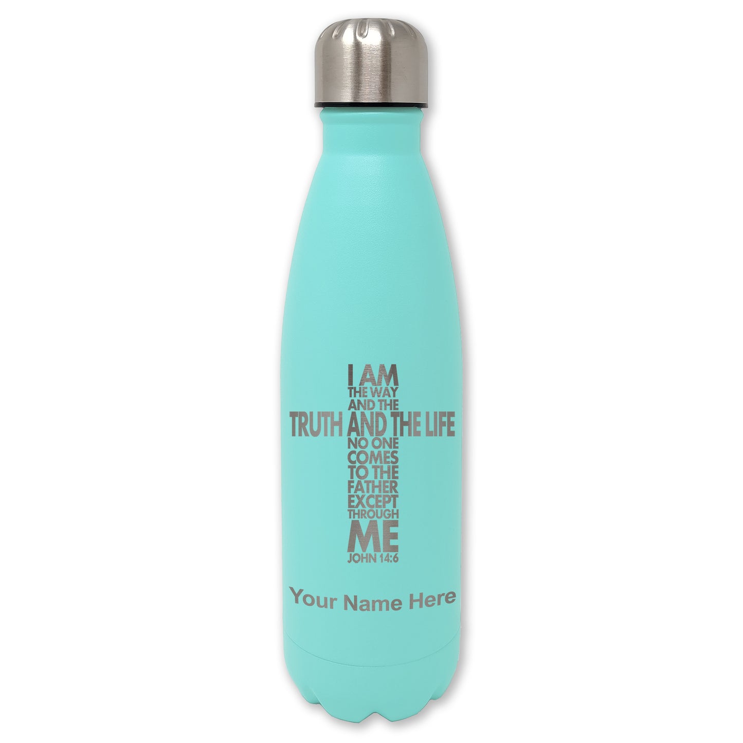 LaserGram Double Wall Water Bottle, Bible Verse John 14-6, Personalized Engraving Included