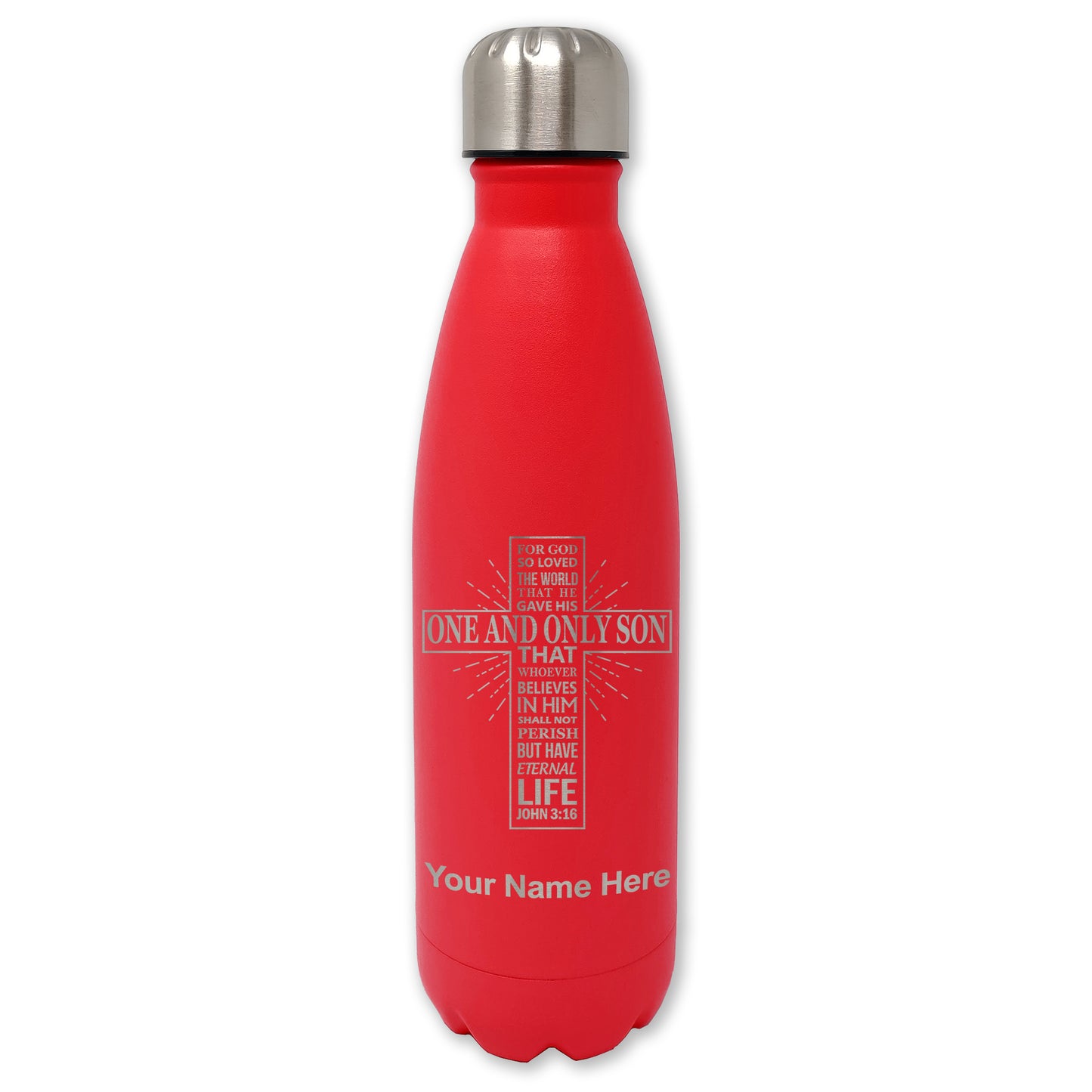 LaserGram Double Wall Water Bottle, Bible Verse John 3-16, Personalized Engraving Included