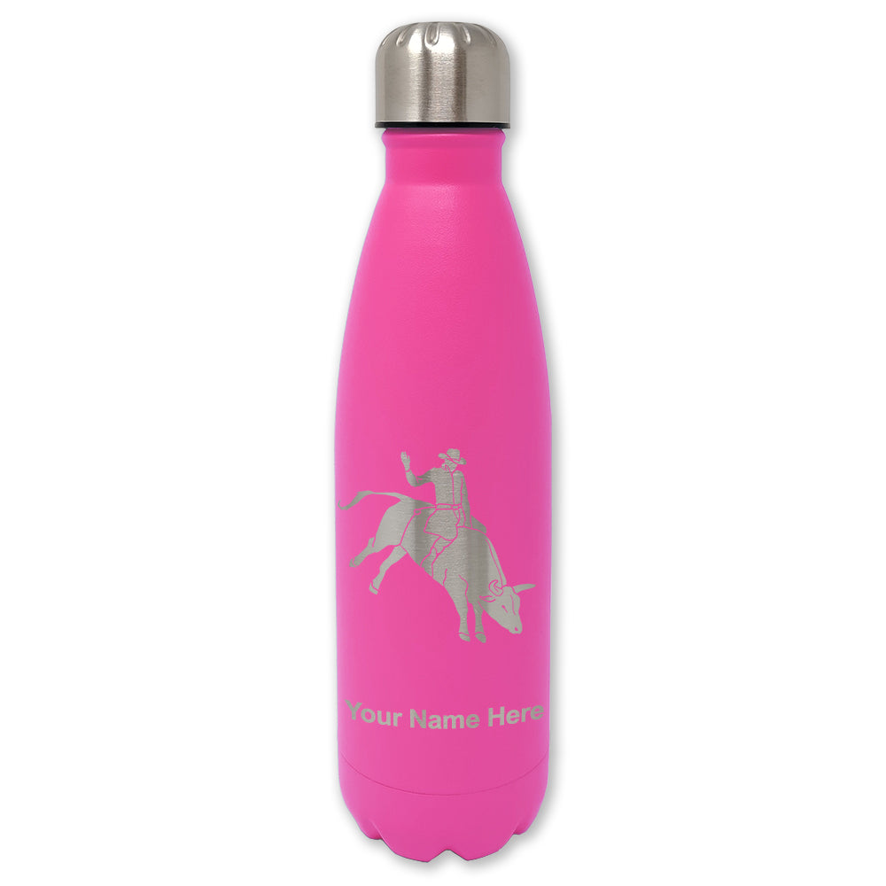 LaserGram Double Wall Water Bottle, Bull Rider Cowboy, Personalized Engraving Included