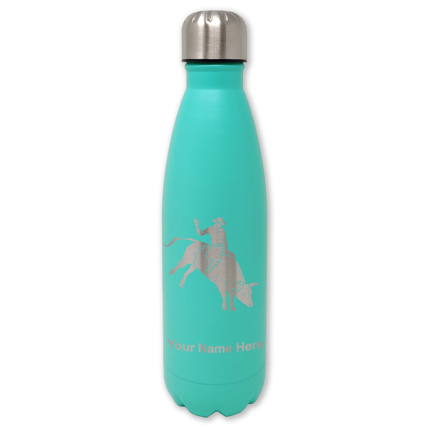 LaserGram Double Wall Water Bottle, Bull Rider Cowboy, Personalized Engraving Included