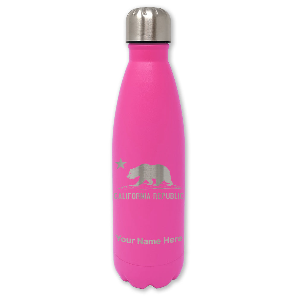 LaserGram Double Wall Water Bottle, California Republic Bear Flag, Personalized Engraving Included