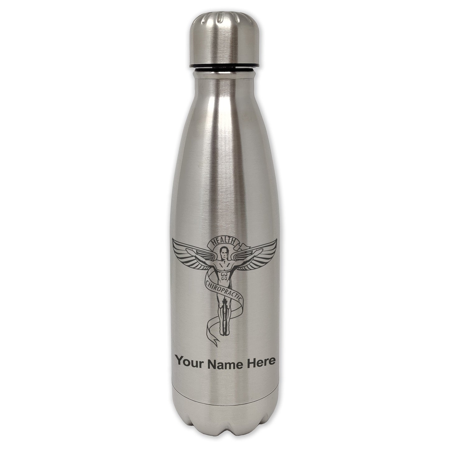 LaserGram Double Wall Water Bottle, Chiropractic Symbol, Personalized Engraving Included