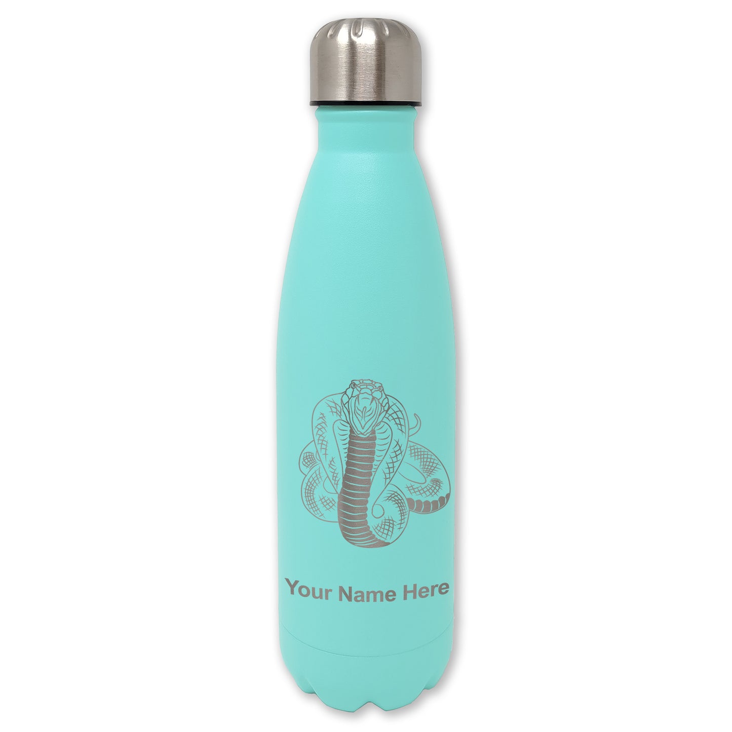 LaserGram Double Wall Water Bottle, Cobra Snake, Personalized Engraving Included