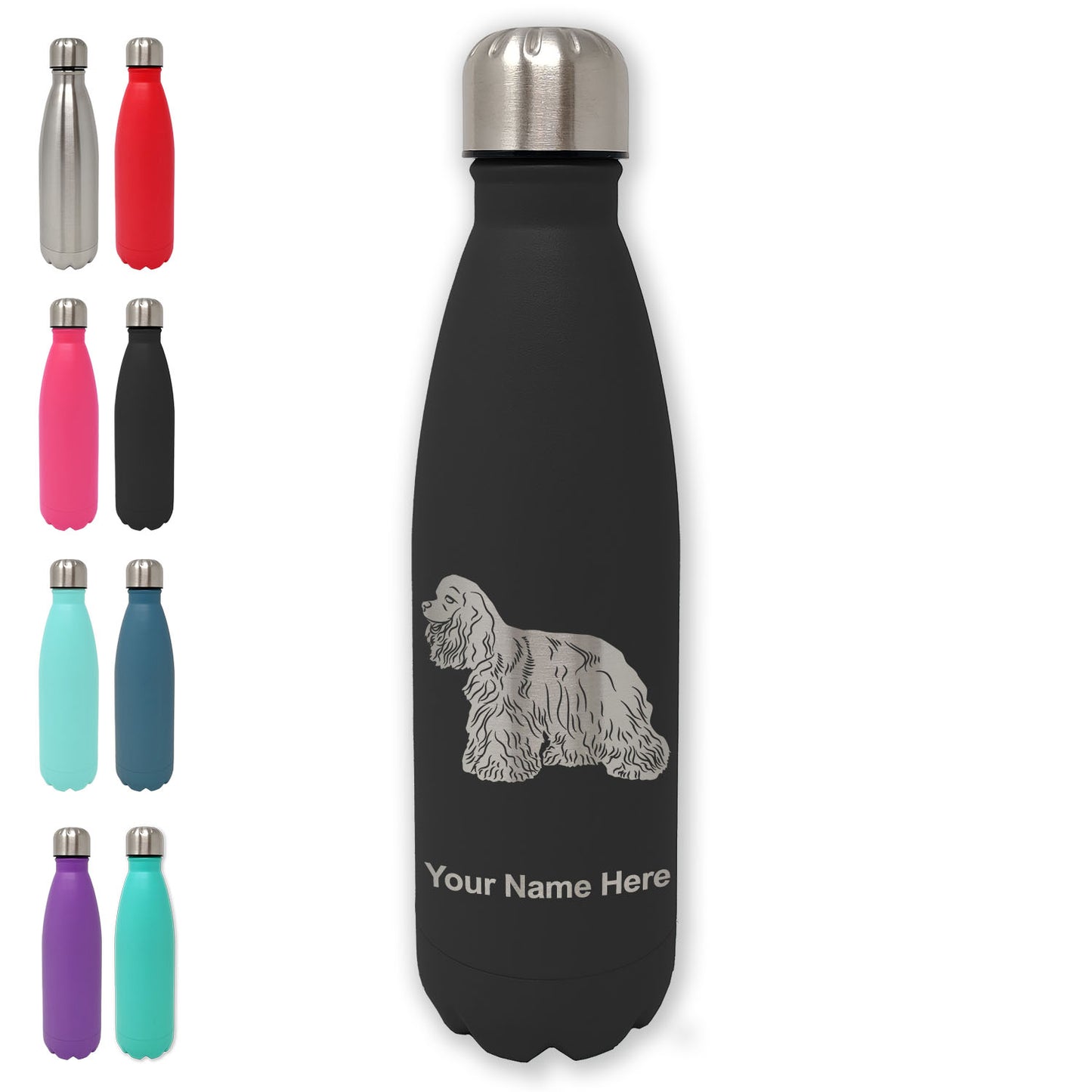 LaserGram Double Wall Water Bottle, Cocker Spaniel Dog, Personalized Engraving Included