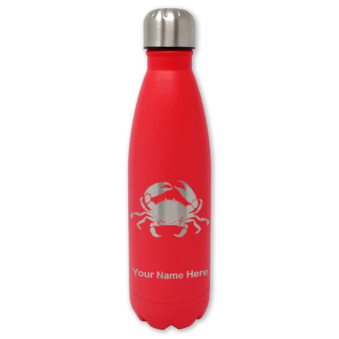 LaserGram Double Wall Water Bottle, Crab, Personalized Engraving Included
