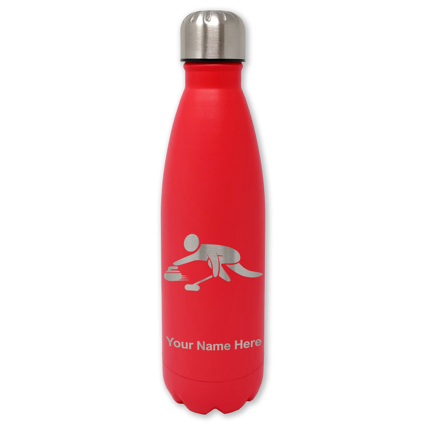 LaserGram Double Wall Water Bottle, Curling Figure, Personalized Engraving Included