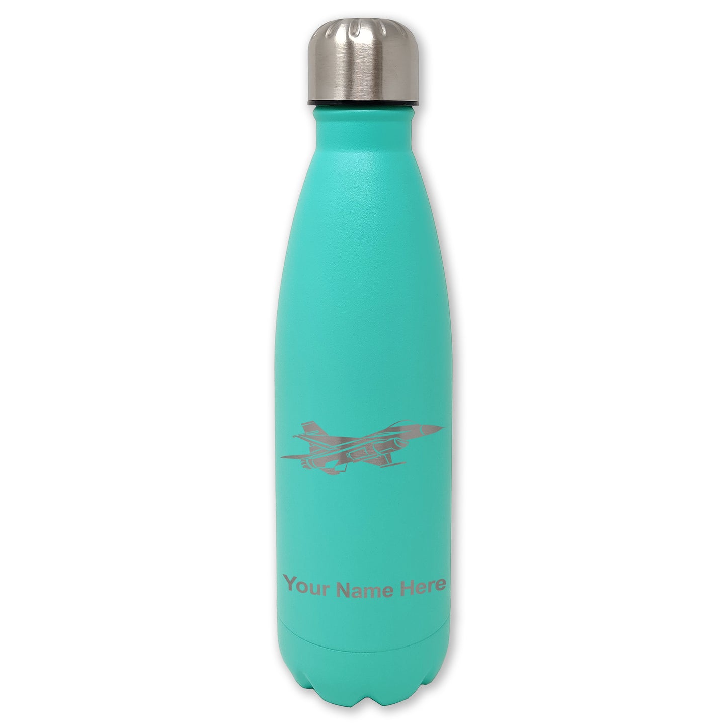 LaserGram Double Wall Water Bottle, Fighter Jet 1, Personalized Engraving Included