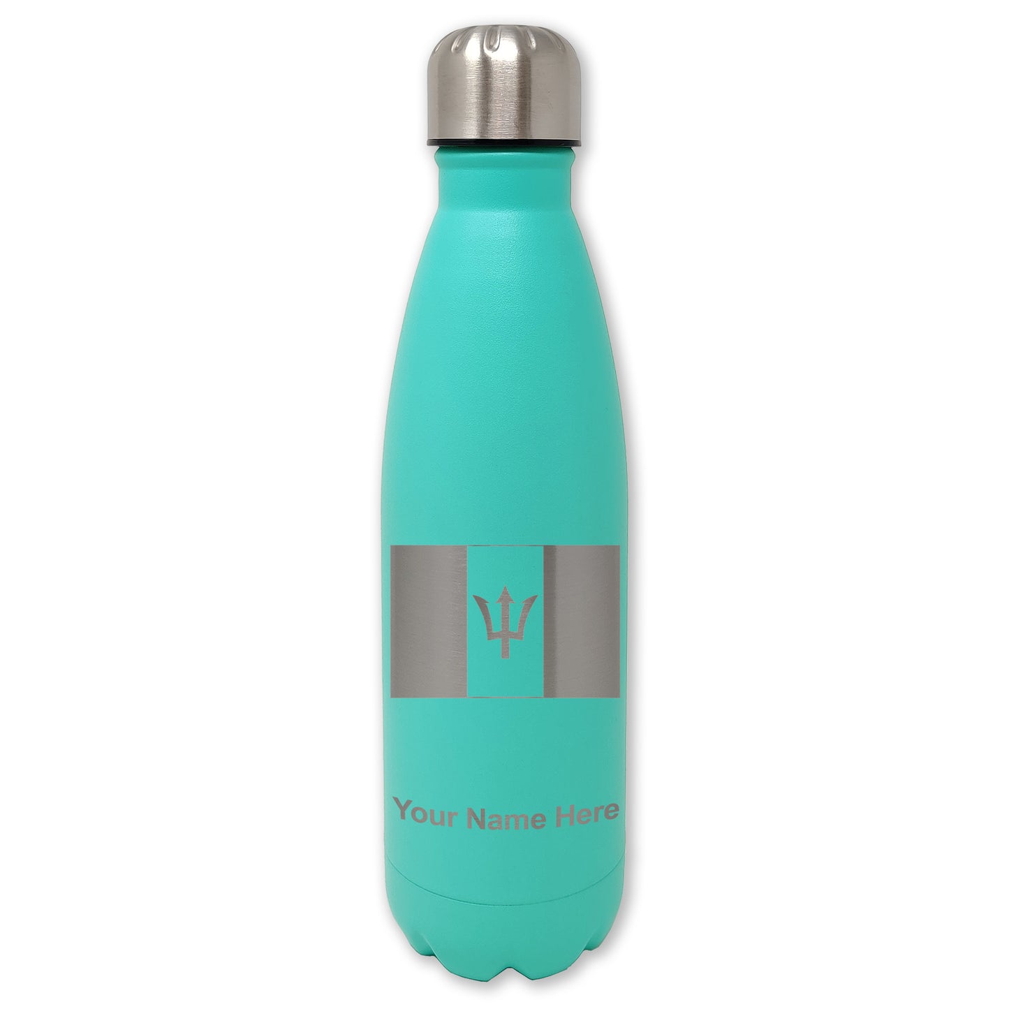 LaserGram Double Wall Water Bottle, Flag of Barbados, Personalized Engraving Included