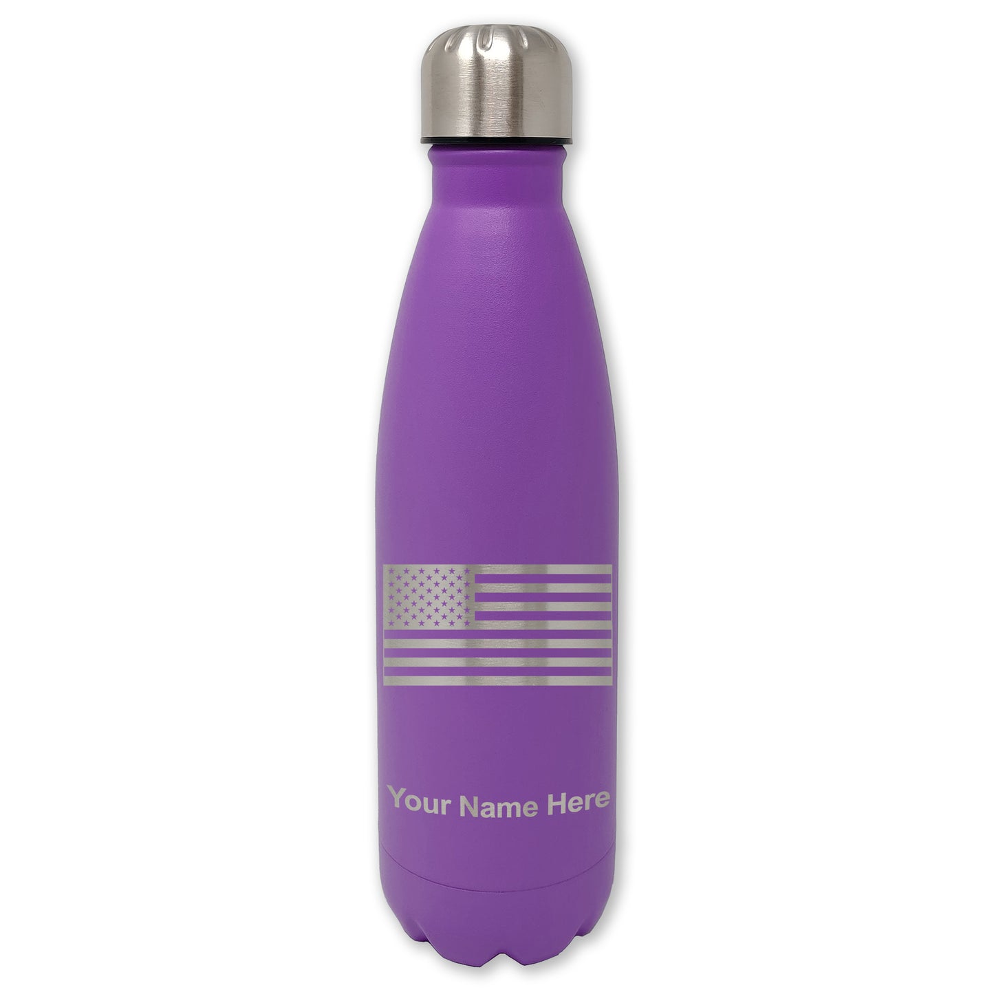 LaserGram Double Wall Water Bottle, Flag of the United States, Personalized Engraving Included