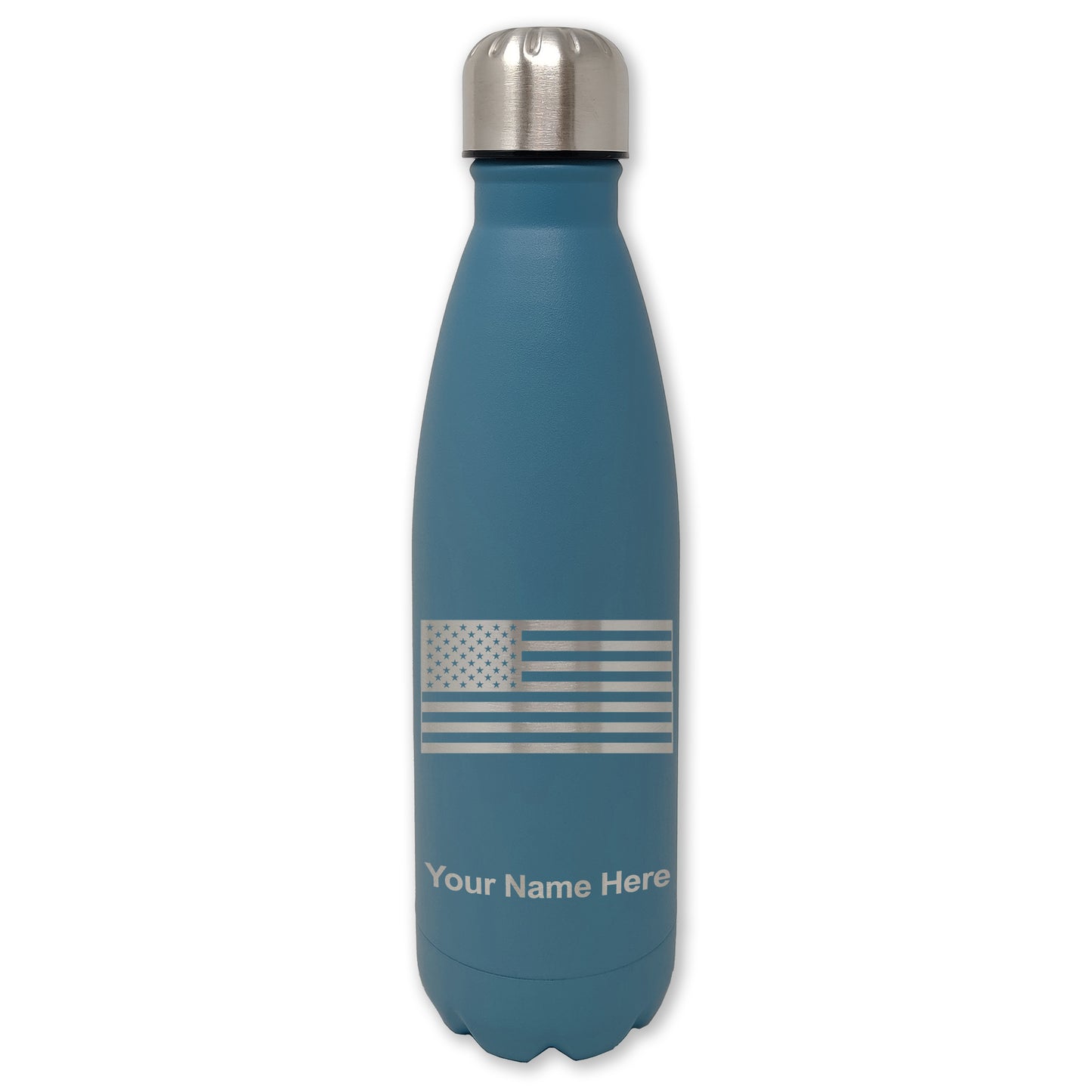 LaserGram Double Wall Water Bottle, Flag of the United States, Personalized Engraving Included
